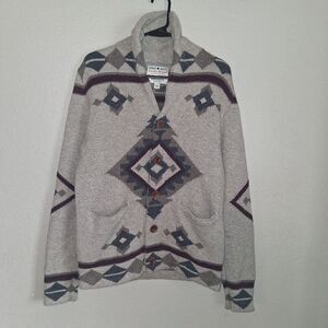 Lucky Brand Wool Southwestern Shawl Collar Heavy Knit Cardigan Sweater Small